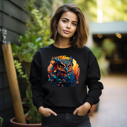 Vibrant Owl Crewneck Sweatshirt-Unisex